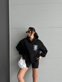 3 iplik şardonlu oversize kafa baskılı sweat siyah thumbnail 2