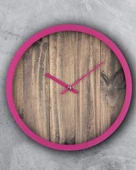 Rakamsız Ahşap Görünümlü Pembe Çerçeveli Sessiz Akar 30 Cm Duvar Saati - 1