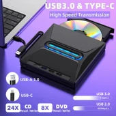 Valkyrie USB 3.0 Harici External CD DVD Okuyucu Yazıcı LED USB Hub TF SD Kart Okuyucu Çoğaltıcı - 6