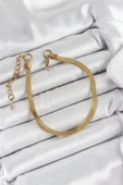 316L Çelik Gold Renk Yassı Zincir Model Kadın Bileklik - TJ-BB7086 - 2