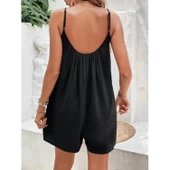 Lucky Life Kadın Ip Askılı Yuvarlak Yakalı Pileli Viskon Tulum thumbnail 3