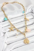316L Çelik Gold Renk Deniz Yıldızı ve Deniz Kabuğu Konsept Kadın Kolye - TJ-BKO10294 - 2