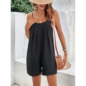 Lucky Life Kadın Ip Askılı Yuvarlak Yakalı Pileli Viskon Tulum thumbnail 5