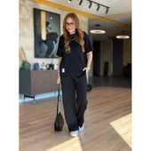 Lucky Life Kadın Kısa Kollu Bisiklet Yaka Asimetrik Viskon Iki Iplik Bluz Ve Pantolon Ikili Takım - 2