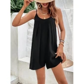 Lucky Life Kadın Ip Askılı Yuvarlak Yakalı Pileli Viskon Tulum thumbnail 1