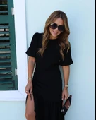 Lucky Life Kadın Kısa Kollu Bisiklet Yakalı Yandan Yırtmaçlı Büzgülü Janjan Krep Elbise thumbnail 6