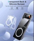 Samsung Galaxy Z Flip 4 Uyumlu Köşe Korumalı Darbe Emici Sert Sararmaz Şeffaf Magsafe Kılıf thumbnail 2