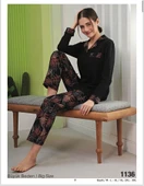 Miss Klein Kadın Büyük Beden Gömlek Yaka Pamuklu Likralı Kısa Kol Pijama Takımı 1136 - 1 Adet  Siyah 3XL thumbnail 2