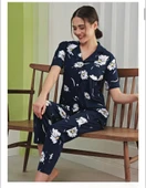 Miss Klein Kadın Gömlek Yaka Pamuklu Likralı Kısa Kol Pijama Takımı 1131 - 1 Adet  M Lacivert thumbnail 2