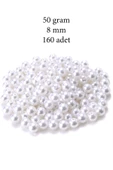 50 gram 8mm Beyaz Renk Plastik İnci Boncuk Çanta ve Takı Yapım Boncuğu (~160 adet) - 1