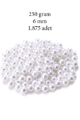 250 gram 6mm Beyaz Renk Plastik İnci Boncuk Çanta ve Takı Yapım Boncuğu (~1.875 adet) - 1