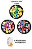 90 Adet 10 mm Polimer Kil Fimo Boncuk Takı Bileklik + 5 Metre Misina Hediye - Yin Yang - Karışık - Limon - 1