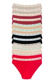 12 Adet Pamuklu Esnek Kadın Slip Bikini Külot Geniş Lastikli Baskılı - 1