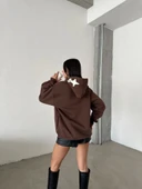 3 iplik şardonlu oversize compact out of baskılı sweat kahve - 5
