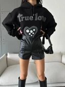 3 iplik şardonlu oversize compact true baskılı sweat siyah - 4