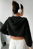 Peluş ceket kapşonlu siyah - 3