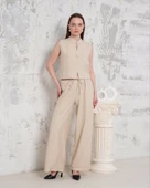 Broşlu yelek pantolon takım bej s255821 - 1