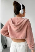 Peluş ceket kapşonlu pudra - 3