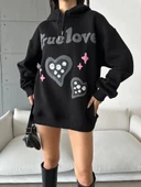 3 iplik şardonlu oversize compact true baskılı sweat siyah - 1