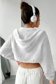 Peluş ceket kapşonlu beyaz - 2