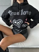 3 iplik şardonlu oversize compact true baskılı sweat siyah - 2