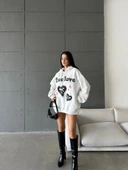 3 iplik şardonlu oversize compact true baskılı sweat Beyaz - 1