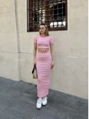 Çizgili etekli takım pembe s3609 - 5
