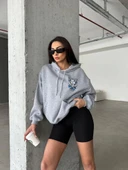 3 iplik şardonlu oversize compact kafa baskılı sweat gri - 2
