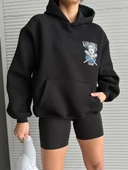 3 iplik şardonlu oversize compact kafa baskılı sweat siyah - 1