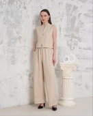 Broşlu yelek pantolon takım bej s255821 - 3