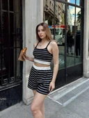Çizgili şortlu takım siyah s3978 - 1