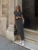 Çizgili etekli takım siyah s3609 - 1