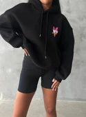 3 iplik şardonlu oversize compact ördek baskılı sweat siyah - 1