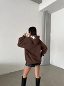 3 iplik şardonlu oversize compact out of baskılı sweat kahve - 4