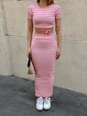 Çizgili etekli takım pembe s3609 - 3