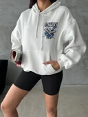3 iplik şardonlu oversize compact kafa baskılı sweat beyaz - 1