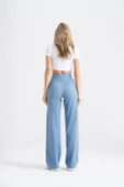 Kadın Boru Paça Tayt Nervürlü Denim Görünümlü Mavi Slim Fit, Günlük Konfor ve Şıklık - 7