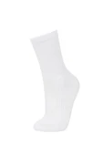 Tekli Ekonomik Çorap Her Kombine Uygun Düz Beyaz Unisex Tenis Çorap Beyaz - 1