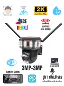 O-KAM 3+3MP Projektörlü Dual Lens WiFi Kamera Siyah Kasa Sirenli 355° Gece Renkli SD - 1