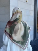 Pamuklu Amber Desen Eşarp-Haki/Krem - 3