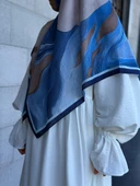 Pamuklu Amber Desen Eşarp-İndigo - 2