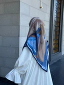 Pamuklu Amber Desen Eşarp-İndigo - 1