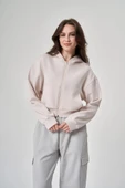 Exuma Kadın Fermuarlı Kum Rengi Sweatshirt 1529109-KUM - 1