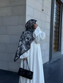 Pamuklu Mimoza Desen Şal- Sİyah/Beyaz - 4