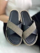 Günlük Kadın Hasır Çapraz Bant Yumuşak Dikişli Taban Hafif Yazlık Rahat Terlik 065 - 3