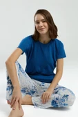 Pierre Cardin Kadın Saks Bisiklet Yaka Kısa Kol Desenli Pijama Takım - 1