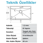 Crauf Poli 6303 PVD Inox Tek Gözlü 51x78 cm Paslanmaz Çelik Mutfak Eviyesi - 2