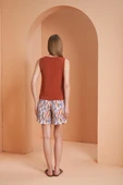 Pjs Kadın Desenli Kiremit V Yaka Sıfır Kol Şortlu Pijama Takım - 4
