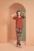 Pjs Kadın Kiremit Desenli V Yaka Kısa Kollu Pijama Takım - 2