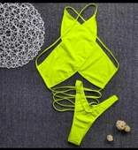 Bikini, Plaj Giyim, Bağlama Detaylı Bikini, Fosforlu Yeşil Bikini, Brezilyan Kesim Bikini - 2